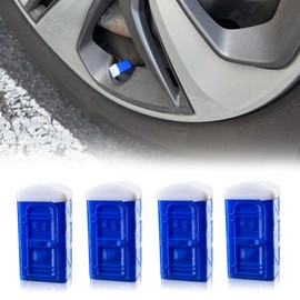Porta Potty Valve Stem Caps – 4 Pack | Funny 3D Printed Tire Air Caps for Car, Truck | Gag Gift Accessory | Universal Fit, Schrader Valve, Weather-Resistant, No Tools Needed (Dark Blue)