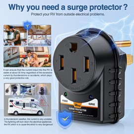 Nilight 50 Amp RV Surge Protector 125V/6250W Adapter Plug with LED Indicator 50Amp 3150 Joules 45000A Max Spike ETL Listed 14-50P 14-50R Power Guard for RVs Camper Trailer