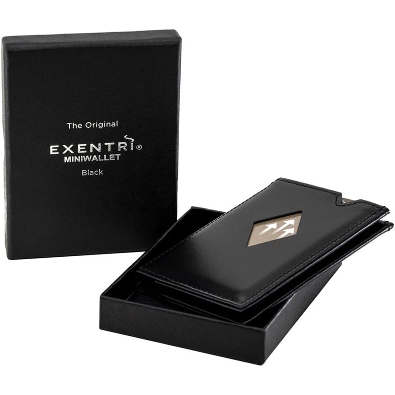 EXENTRI Miniwallet - Black RFID Blocking Slim Leather Wallet with