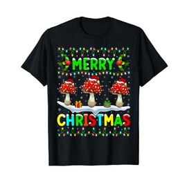 Xmas Mushroom Lighting Santa Hat Merry Christmas Mushroom T-Shirt