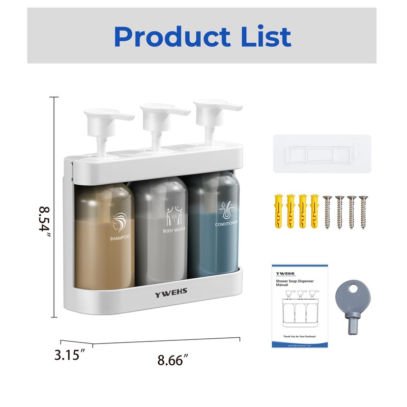 Shampoo and Conditioner Dispenser Shower Soap Dispenser 3 Chamber No