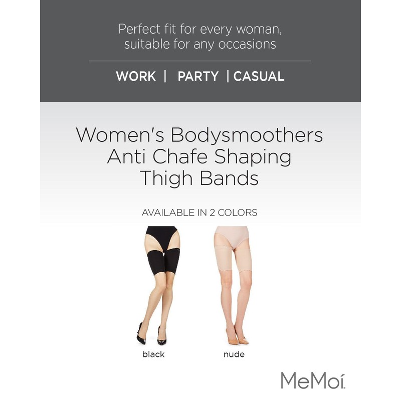 MeMoi BodySmootHers - Bandas de muslo antirozaduras, Negro, Q1