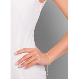 Miabella 925 Sterling Silver or 18Kt Gold Over Silver Diamond-Cut Adjustable Bolo 2.5mm Bead Bracelet for Women, Handmade Italian Beaded Ball Chain Bracelet (yellow-gold-plated-silver)