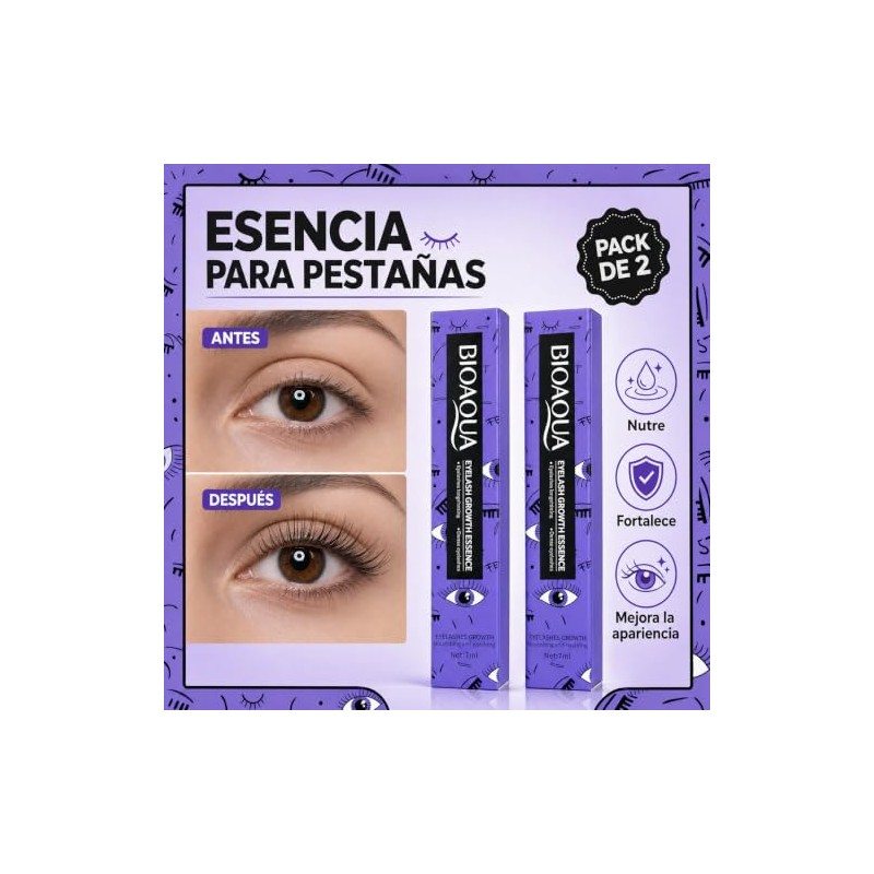 BIOAQUA Pack 2 Serum para Cejas, Pestañas, Línea del Cabello