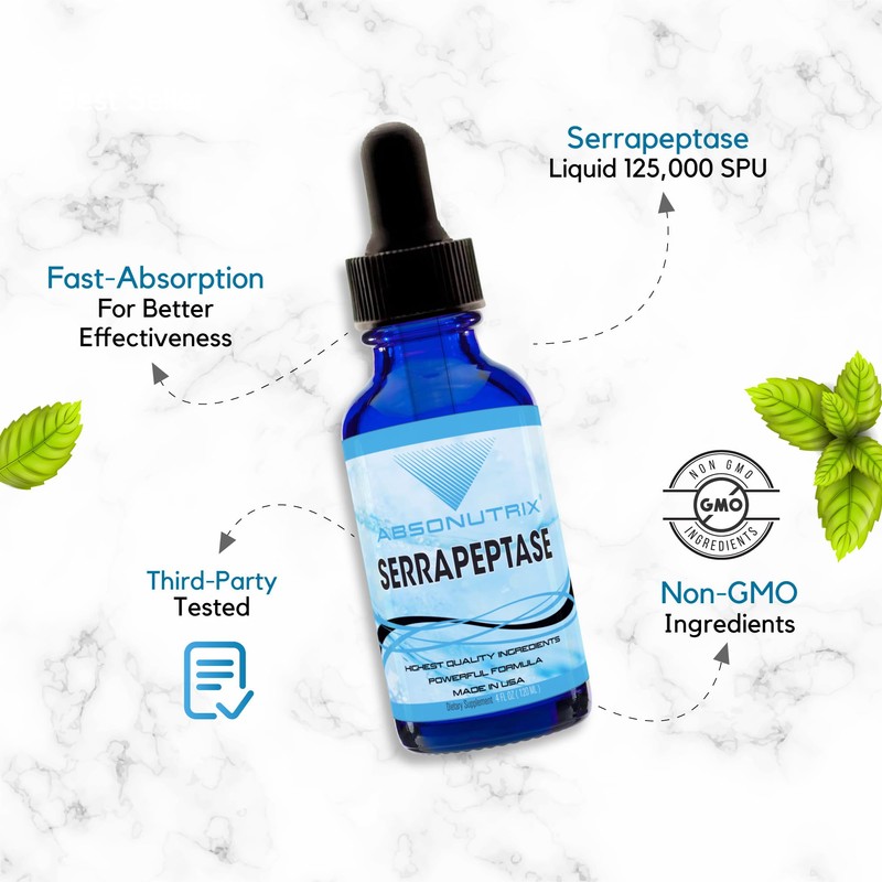 Absonutrix Serrapeptase Enzyme 583mg, 4 Fl oz, 250000 spu per