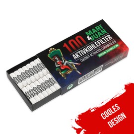 Mari & Juan 100 Activated Carbon Filters Slim Size I 5.9 mm Thin Filter with Activated Carbon on Coconut Based Pack of 100 White I Lower Harmful Smoking Experience