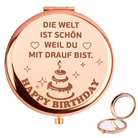 QWZify Geburtstagsgeschenk für Frauen Geschenk Freundin Geburtstag Frau Kompaktspiegel Happy Birthday Geschenk Frau Die Welt Ist Schön Weil Du Mit Drauf Bist Geschenk Frauen Geburtstag Schwester