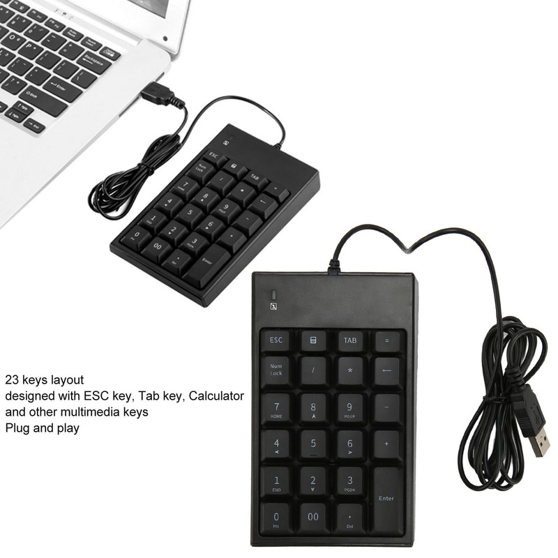 Wired Number Pad 23 Keys 5.9ft Cable USB Plug and