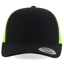 Trendy Apparel Shop Flexfit Oversize XXL Structured Blank 6 Panel Retro Trucker Mesh Cap - Black Neon Green