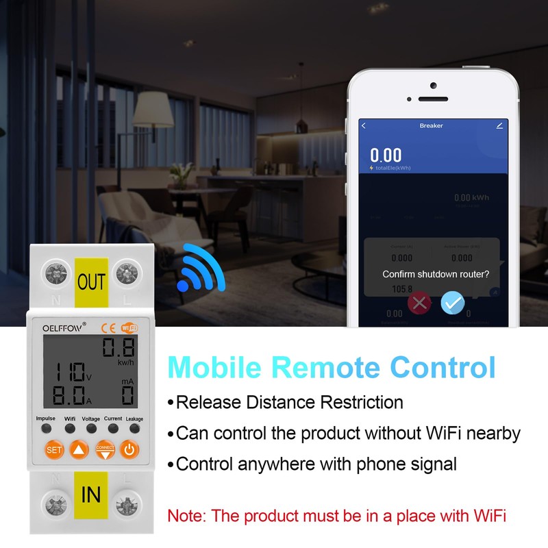 OELFFOW WiFi Circuit Breaker Smart Miniature Circuit Breaker - Single