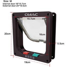 CEESC 4-Way Pet Door Small for Dogs and Cats Pet Entrance Door Back Door Protection against Cold and Heating Japanese Instruction Manual Included (Brown, Medium)