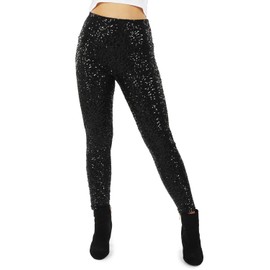 Tipsy Elves Black High Waisted Sequin Leggings for Women Size Large