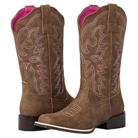 SheSole Women's Fashion Wide Square Toe Western Cowgirl Cowboy Boots Mid Calf with Removable Latex Insole Spur Ridge Heel for Horseback Riding Rodeo Country Concert Wedding Line Dancing Brown Size 9.5