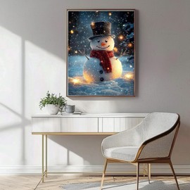 Snowman Diamond Art Kits for Adults, Christmas Snowman Diamond Painting Kits for Beginners, 5D DIY Flower Full Drill Round Diamond Painting Gem Art for Adults, Home Wall Decor 12 x 16 Inch