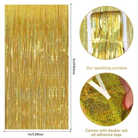Jisrcha Tinsel Curtain Birthday Decoration Pack of 3 1 x 3 m Glitter Curtain Fringe Glitter Tinsel Party Decoration for Birthday Christmas Party Wedding Graduation Disco New Year's Eve Party