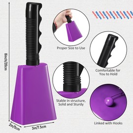Fiada 12 Pcs Cow Bell 8 Inch Noise Makers for Sporting Events Loud Hand Bell Musical Cheering Cowbell with Handle for Football Classroom Graduation School Events (Purple)