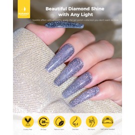 BURANO Reflective Gel Nail Polish, 7.3ml Reflective Diamond Nail Glitter Gel Polish, Sparkly Color Gel Polish Holographic Glitters Shiny Gel Polish UV Lamp Required (Dark Gray SZ17)