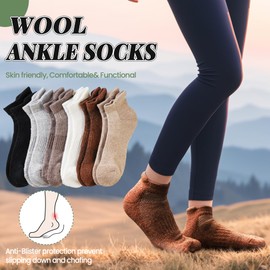 Merino Wool Ankle Hiking Socks For Men & Women No Show Running Athletic Support Thick Cushioned Breathable Socks 6 Pairs (Black & Grey, 6-9)