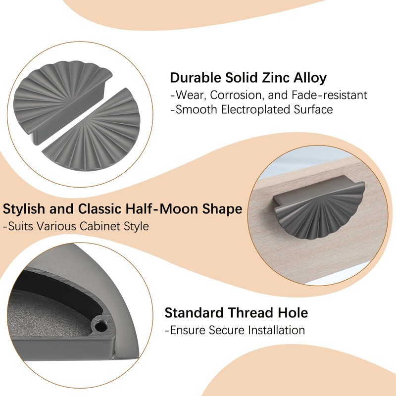 YELARXI Half Moon Cabinet Pulls Zinc Alloy Drawer Pulls Cabinet
