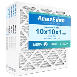 AmazEden 10x10x1 AC Furnace Air Filter (6-Pack) MERV 8 MPR 600 & FPR 5 Pleated HVAC Furnace Filters Dust Defense Air Filters Replacement (Exact Dimensions: 9.81x9.81x0.81 Inches)