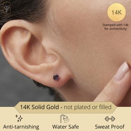 MAX + STONE 14k Gold Genuine Purple Amethyst Round Stud Earrings for Women | 4mm February Birthstone