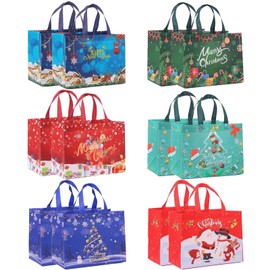 Christmas Bags, 12 Packs Reusable Xmas Gift Bags, Non-woven Fabric Tote Bag with Handle, Multipack Large Shopping Bag for Xmas Gifts Delivering Party Favor Treat Grocery Bag