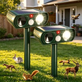 2026 Sonic Fortress Pro Deer Repellent Devices, 2 Pcs Solar Ultrasonic Animal Repeller Outdoor Motion Sensor & IP65 Waterproof Deterrent Garden Repellent for Animals Cat,Squirrel,Racoon,Rabbit,Skunk
