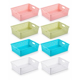 Plastic Storage Baskets - 8 Pack Colorful Organizer Bins with Handles,Multi-Purpose Shelf Bins for Classroom, Kids' Room, Craft, Office & Pantry Storage Solutions,13.4 x 10.4 x 3.1 Inch