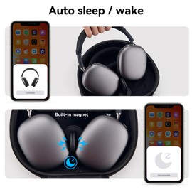 DDJ A Case for AirPod Max Supports Sleep Mode, Hard Organizer Portable Cover Storage Bag for AirPods Max Pro Headphones, Fish Scale Pattern Lining Design, Travel Carrying Headphone Case, Black