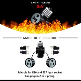 2 Pack, Light Socket to Plug Adapter, Convert E26 Light Socket to 3-Prong Outlet Adapter and Light Bulb Socket (White)