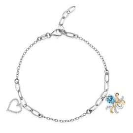 Gem Stone King Made In Italy 925 Silver and 10K Yellow Gold Lab Grown Personalize Your Own Diamond Chain Bracelet For Women with 2 Charms (Fully Adjustable Up to 8 Inch)