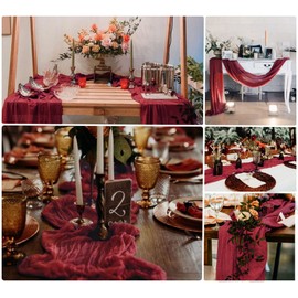 15 Pack Cheesecloth Table Runner 10Ft Gauze Cheese Cloth 35x120 Inch Boho Table Runner Holiday Table Runner Table Cover for Wedding Birthday Party Bridal Shower Reception Boho Table Décor (Burgundy)
