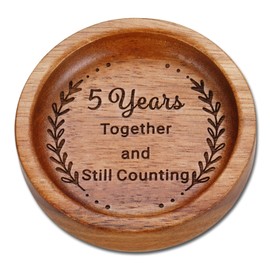 Wood Ring Dish 5 Year Anniversary Wood Gifts for Her Him, 5th Wooden Gift for Wife Husband, 5 Year Marriage Anniversary Wedding Couple Gifts Jewelry Dish for Women Men Boyfriend Girlfriend