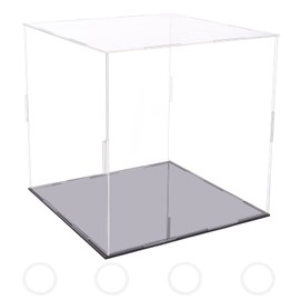 FINGERINSPIRE Clear Acrylic Display Case with Black Base & 4 Pcs Rubber Rings 26x26x25cm Cube Clear Self-Assembly Acrylic Box Dustproof Protection Showcase for Action Figures Collectibles Toys