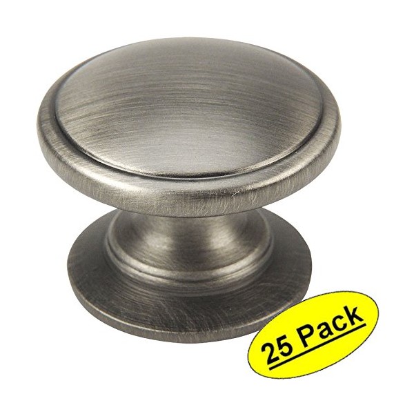 25 Pack - Cosmas 4702AS Antique Silver Cabinet Hardware Round Knob - 1-1/4" Diameter - Wide Base