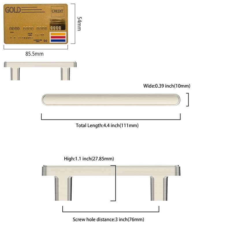 Amerdeco 10 Pack Brushed Satin Nickel Cabinet Pulls 3 Inch(76mm)