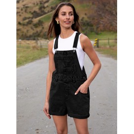 Glamaker Denim Overall Shorts for Women Casual Denim Romper Jean Short Overalls Loose Fit Denim Jumpsuit Summer Outfits(Balck, XL)