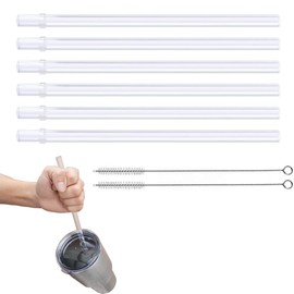 6 Pcs Straws for Yeti Reusable Tumbler Replacement Straw Lids Plastic Clear Drinking Cup with 2 Reutilisable Cleaning Brushes