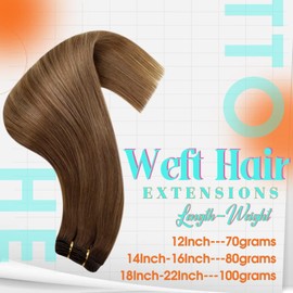 Hetto Balayage Real Hair Weft Extensions, Medium Brown to Light Brown and Darkest Blonde Weft Extensions, Natural Sew in Weft Real Hair Ombre Blonde 80 g 40 cm