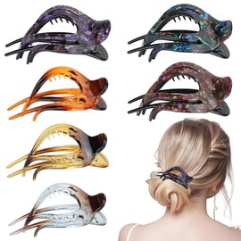 6 x French Concord Curved Hair Clips, HAOTIAN-X 3.8 Inch Curved Hair Claw Clips, No Slip Alligator Oval Hair Clips, Ponytail Hair Clips for Women, Girls, Thick Hair