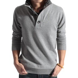 Neiman By Men's Sweater, Long Sleeve, Faux Layered, Collar, V-Neck, Knit, Autumn and Winter, gray (light gray)