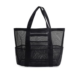 WFGKPXC Pool Bag, Adult Bathhouse Bag, Beach Bag, Mesh, Large Capacity, Sandbox, Swimming, PVC, Waterproof, Foldable, Tote, For Beach/Swimming/Gym/Spa/Spa/Travel (Black)