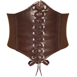 YeeHeen Corset Waist Belt for Women Lace-up Wide Leather Belts Elastic Tied Waspie Waist Cinchers for Dress 105CM Coffee