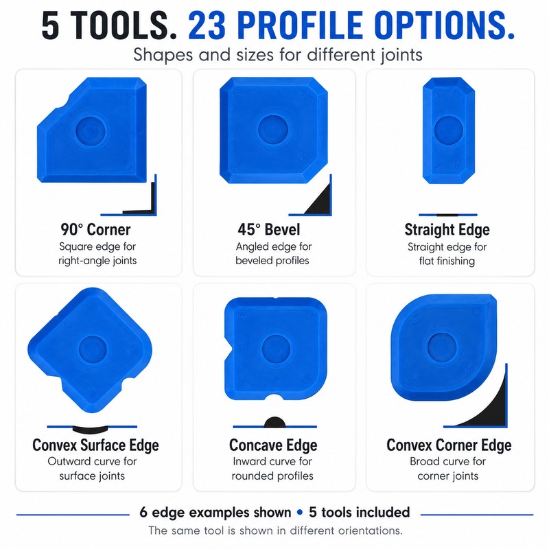 Silicone Caulking Tool Set, 5 Reusable Sealant Finishing Tools with