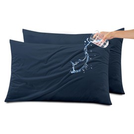 Kingrest Waterproof & Noiseless Pillow Protector (Queen, Pack of 2, Navy), Breathable Pillow Covers with Zipper, Machine Washable Pillow Encasment