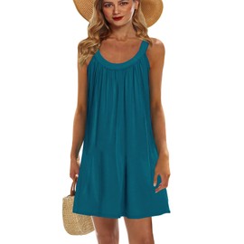 BLUETIME - Vestido Corto de Verano sin Mangas, Plisado, para Playa, para Mujer, Azul (Acid Blue), XL