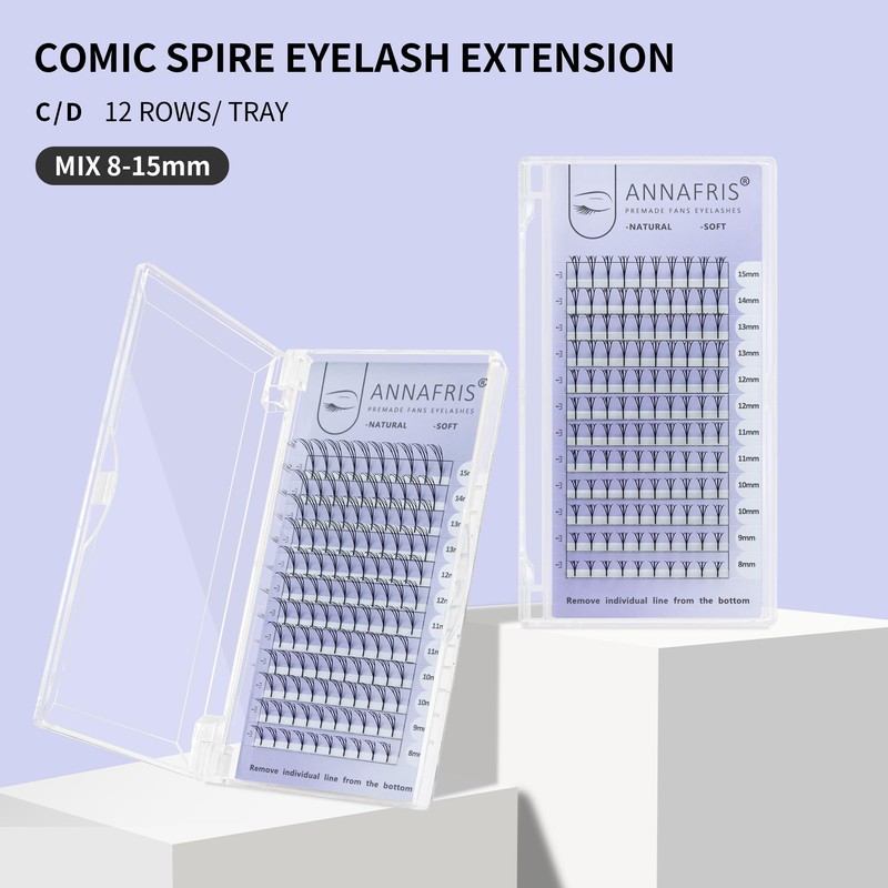 ANNAFRIS ComicElf, 0.07D, 8-15 Eyelash Extensions, Artificial Eyelash Clusters, Volume