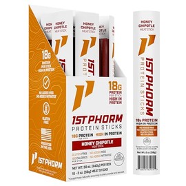 1st Phorm Meat Sticks, Honey Chipotle Protein Snacks, 18g Protein Per Serving, Pork & Beef Sticks, Healthy Snacks On The Go, Gluten Free, Low Carb, Low Sugar, No Added MSG or Nitrates, 15 Count