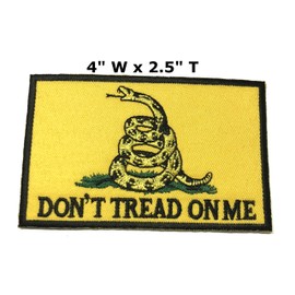 Don't Tread ON ME Gadsden Flag 4" Yellow Embroidered Premium Patch DIY Iron/Sew-on Decorative Applique Cap Hat American Revolution Nation Country Patriotic Military Veteran Uniform Name Custom