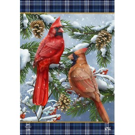 Wintertime Cardinal Pair Winter House Flag 40" x 28" Briarwood Lane